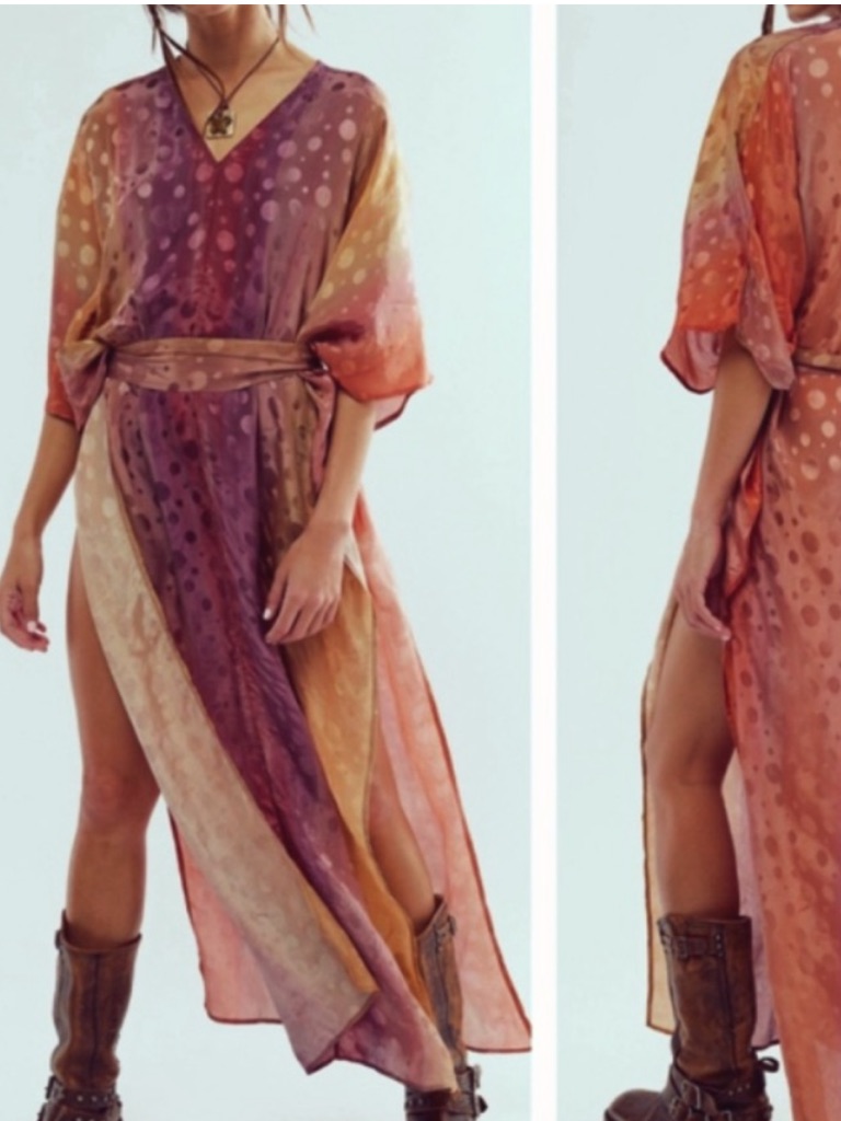Free People Electric Universe Belted Kaftan Maxi Dress Medium Large